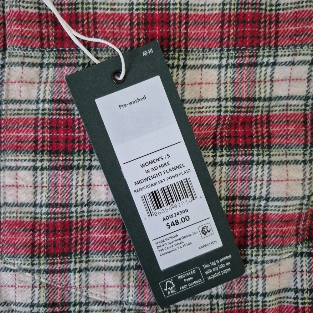 Alpine Design Shirt Womens S Red/Cream Sky Pond Plaid Hike Midweight Flannel NEW